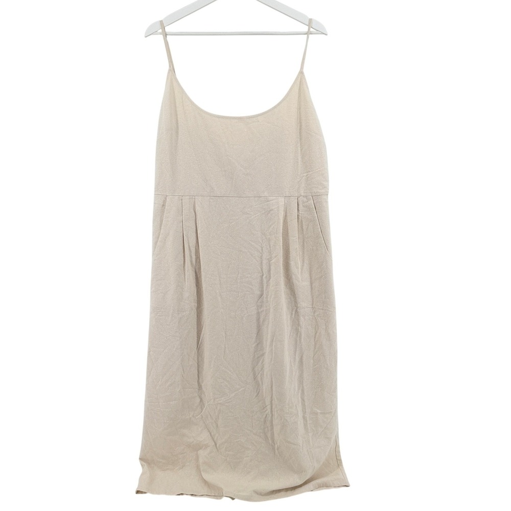 Jenni Kayne Dress Raw Silk Pleated XXL Beige Womens Luxury Minimalist Chic